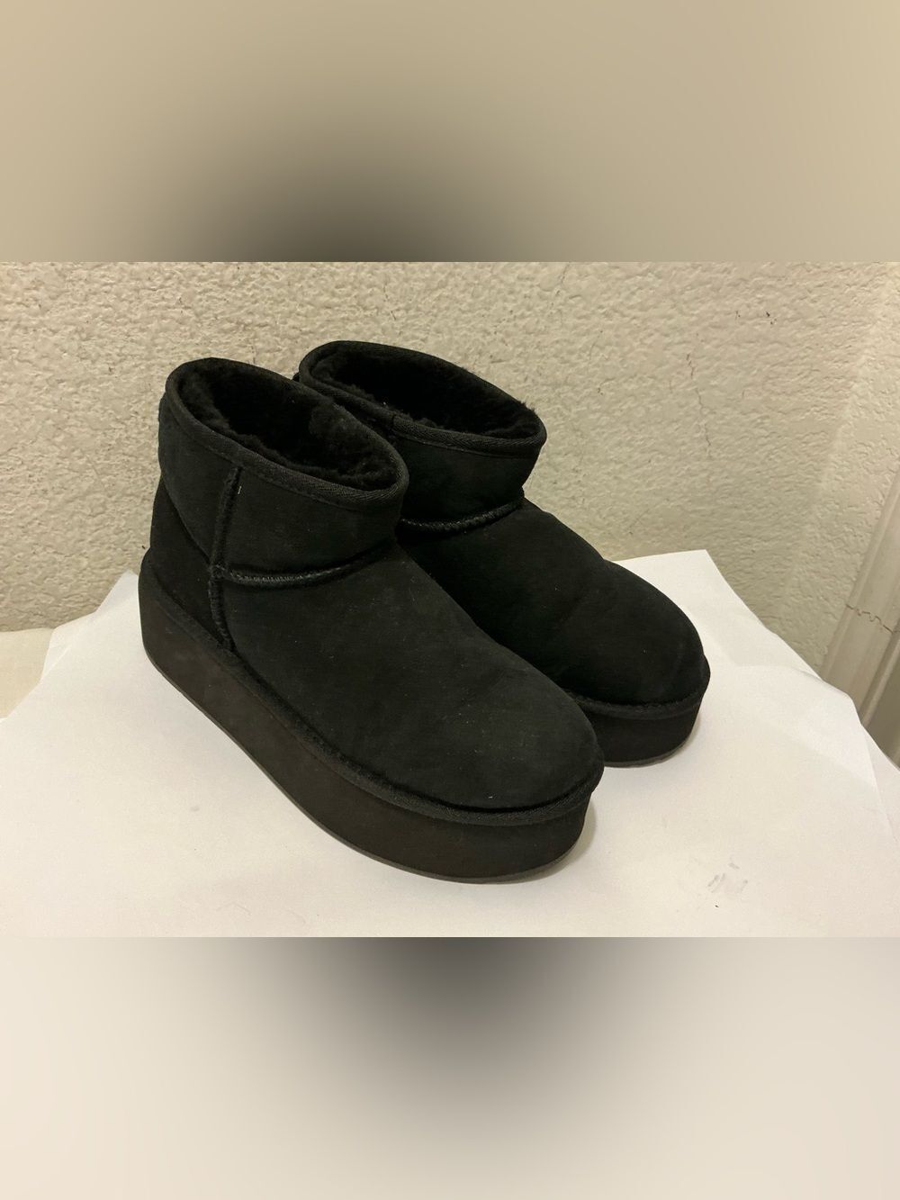 Emu Black Suede Platform Clog Mules